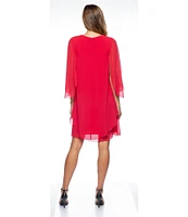 Marina 3/4 Sleeve Chiffon Overlay Shift Dress