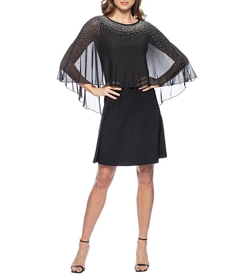 Marina 3/4 Sleeve Crew Neck Beaded Capelet Dress