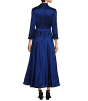 Marina 3/4 Sleeve Point Collar Neck Tie Waist Taffeta Midi A-Line Dress