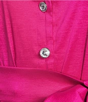 Marina 3/4 Sleeve Point Collar Neck Tie Waist Taffeta Midi A-Line Dress