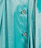 Marina 3/4 Sleeve Point Collar Neck Tie Waist Taffeta Midi A-Line Dress