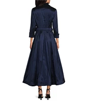 Marina 3/4 Sleeve Point Collar Neck Tie Waist Taffeta Midi A-Line Dress