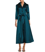 Marina 3/4 Sleeve Point Collar Neck Tie Waist Taffeta Midi A-Line Dress