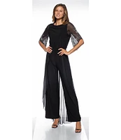 Marina Beaded 3/4 Sleeve Crew Neck Flyaway Jumpsuit