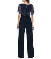 Marina Beaded Short Capelet Sleeve Round Neck Matte Jersey 2-Piece Pant Set