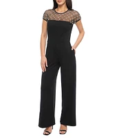 Marina Beaded Crew Neck Short Sleeve Scuba Crepe Jumpsuit