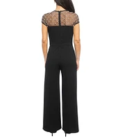 Marina Beaded Crew Neck Short Sleeve Scuba Crepe Jumpsuit
