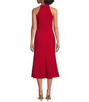 Marina Beaded Halter Neck Sleeveless Scuba Crepe Sheath Midi Dress