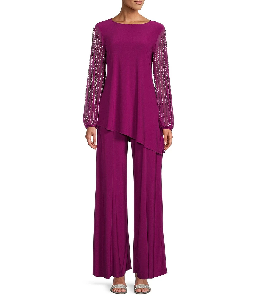 Marina Beaded Long Sleeve Crew Neck 2-Piece Pant Set