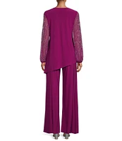 Marina Beaded Long Sleeve Crew Neck 2-Piece Pant Set