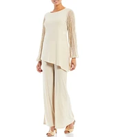 Marina Beaded Long Sleeve Crew Neck 2-Piece Pant Set