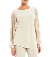 Marina Beaded Long Sleeve Crew Neck 2-Piece Pant Set