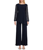 Marina Beaded Long Sleeve Crew Neck 2-Piece Pant Set