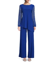 Marina Beaded Long Sleeve Crew Neck 2-Piece Pant Set