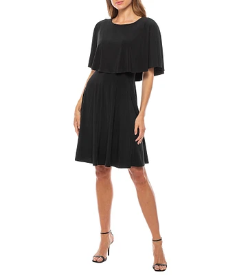 Marina Boat Neck Overlay Flutter Sleeve Jersey Dress