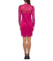 Marina Chiffon Scallop Lace V-Neck Long Sleeve Sheath Dress