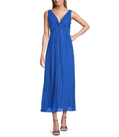 Marina Chiffon V-Neck Sleeveless Pleated A-Line Midi Dress
