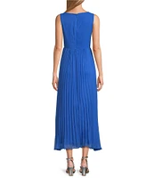 Marina Chiffon V-Neck Sleeveless Pleated A-Line Midi Dress