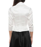 Marina Collared Stretch Taffeta V Neck 3/4 Sleeve Rhinestone Embellishment Wrap Blouse