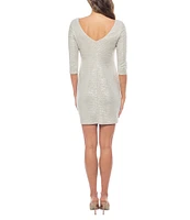 Marina Crew Neck 3/4 Sleeve V-Back Sheath Mini Dress