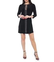 Marina Crew Neck Rhinestone Detail 3/4 Sleeve Shift Dress