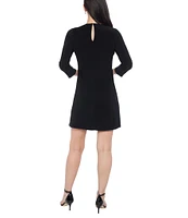 Marina Crew Neck Rhinestone Detail 3/4 Sleeve Shift Dress