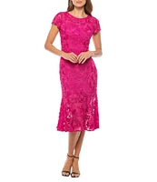 Marina Crew Neck Short Sleeve Soutache Mesh Midi Dress