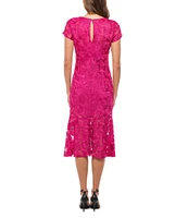 Marina Crew Neck Short Sleeve Soutache Mesh Midi Dress