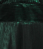 Marina Halter V-Neck Sleeveless Foil Pleated Gown