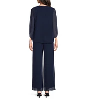 Marina Keyhole V-Neck Chiffon 3/4 Sleeve 3-Piece Pant Set