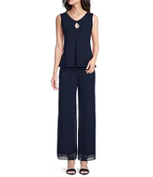 Marina Keyhole V-Neck Chiffon 3/4 Sleeve 3-Piece Pant Set