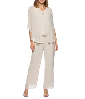 Marina Keyhole V-Neck Chiffon 3/4 Sleeve 3-Piece Pant Set