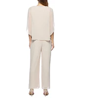 Marina Keyhole V-Neck Chiffon 3/4 Sleeve 3-Piece Pant Set