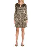 Marina Keyhole Neck Long Sleeve Metallic Printed Sheath Dress