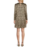 Marina Keyhole Neck Long Sleeve Metallic Printed Sheath Dress