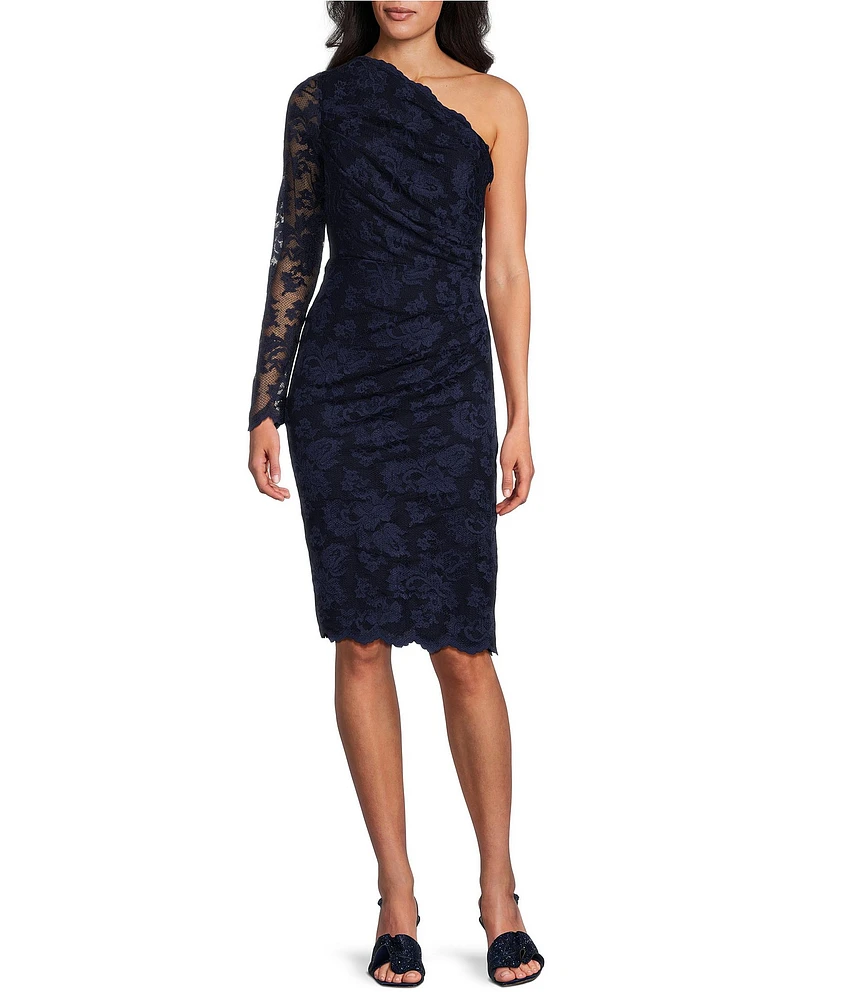 Marina Lace One Shoulder Long Sleeve Sheath Dress