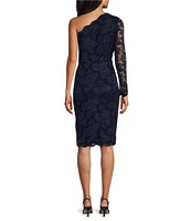 Marina Lace One Shoulder Long Sleeve Sheath Dress