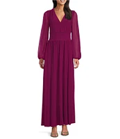 Marina Long Illusion Sleeve V-Neck Chiffon Maxi Dress