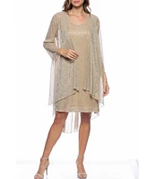 Marina Long Sleeve Crew Neck Metallic Knit 2-Piece Jacket Dress