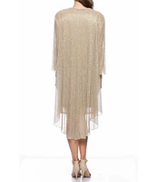 Marina Long Sleeve Crew Neck Metallic Knit 2-Piece Jacket Dress