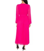 Marina Long Sleeve Pleated Chiffon Maxi Dress