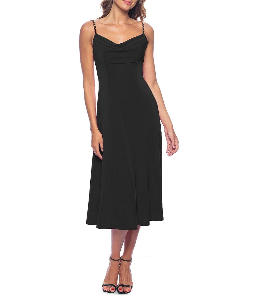 Marina Matte Jersey Sleeveless Chain Strap Cowl Neck Midi Dress