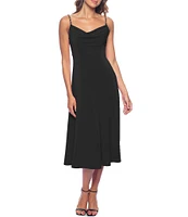 Marina Matte Jersey Sleeveless Chain Strap Cowl Neck Midi Dress