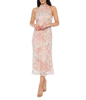 Marina Mock Neck Embroidered Sequin Sheath Dress