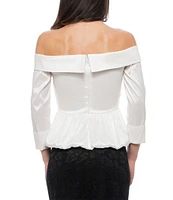 Marina Off-The-Shoulder 3/4 Sleeve Stretch Taffeta Bubble Peplum Top