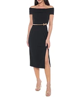 Marina Off-the-Shoulder Belted Sheath Dress