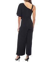 Marina One Shoulder Asymmetrical Neck Short Flutter Sleeve Wide Leg Jumpsuit