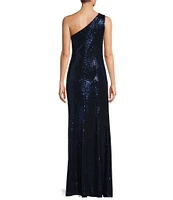 Marina One Shoulder Keyhole Detail Sleeveless Sequin Sheath Gown