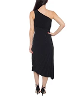 Marina One Shoulder Neck Sleeveless Pleated A-Line Dress