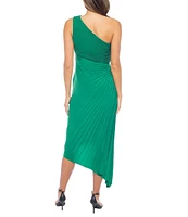 Marina One Shoulder Neck Sleeveless Pleated A-Line Dress